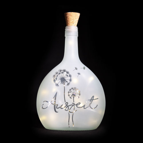 handgefertigte, satinierte LED-Leuchtflasche mit Motiv Auszeit, Jusign