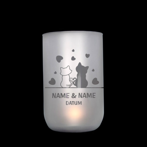 handgefertigtes, satiniertes und personalisiertes Windlicht/Vase als Geschenk zur Hochzeit mit durchscheinendem Motiv, Jusign