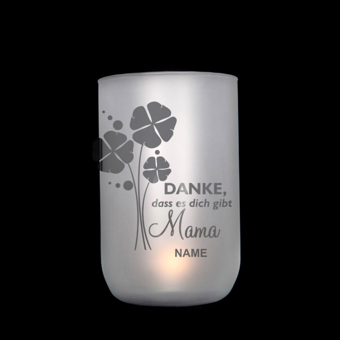 Windlicht/Vase handgefertigt, personalisiert, satiniert mit durchscheinendem Motiv als Geschenk zum Muttertag oder Dekoration, Jusign