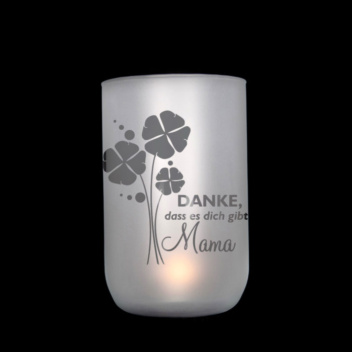 Windlicht/Vase handgefertigt, satiniert mit durchscheinendem Motiv als Geschenk zum Muttertag oder Dekoration, Jusign