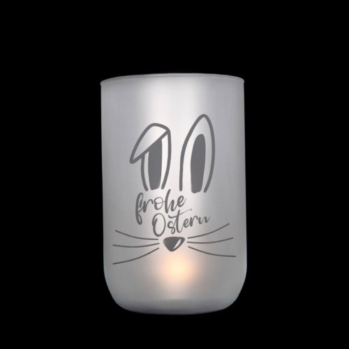 Windlicht/Vase handgefertigt, satiniert mit durchscheinendem Motiv Spruch oder Motiv zu Ostern Geschenk oder Dekoration, Jusign