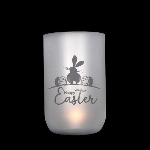 Windlicht/Vase handgefertigt, satiniert mit durchscheinendem Ostermotiv als Geschenk oder Dekoration, Jusign